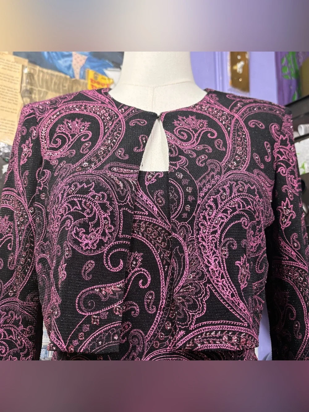 Vintage Pink Paisley Glitter Top Set - Picture 3 of 8